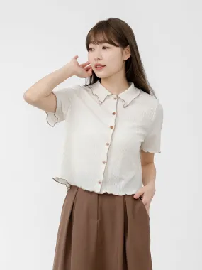 Landa Collared Wrinkle Ruffle Top