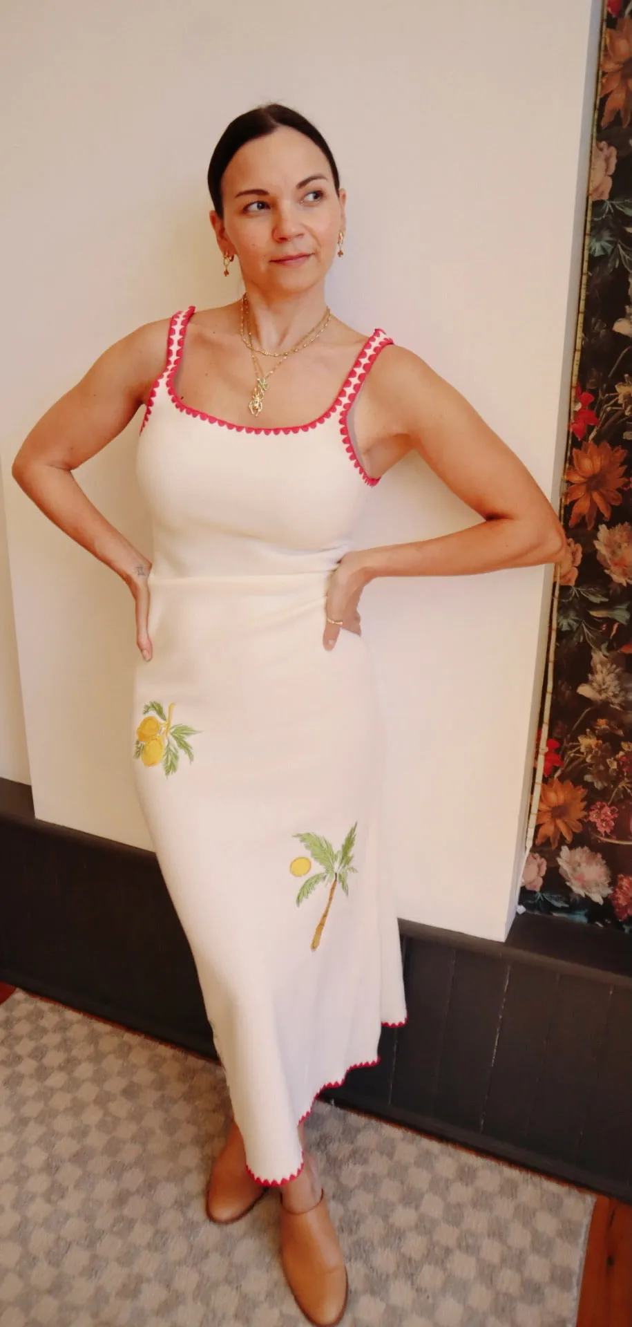Lemon Embroidered Sweater Dress