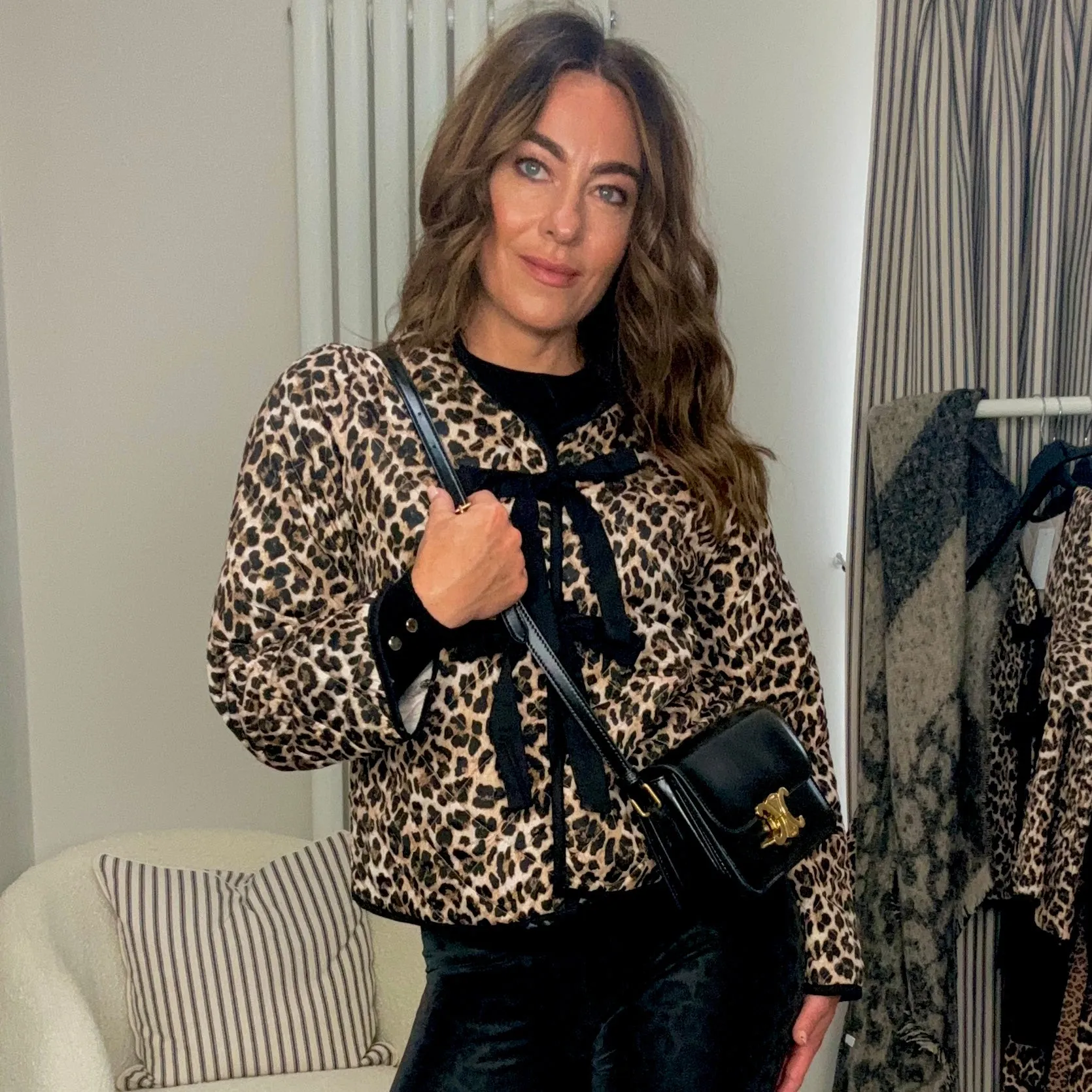 LEOPARD RIBBON TIE QUILTED JACKET