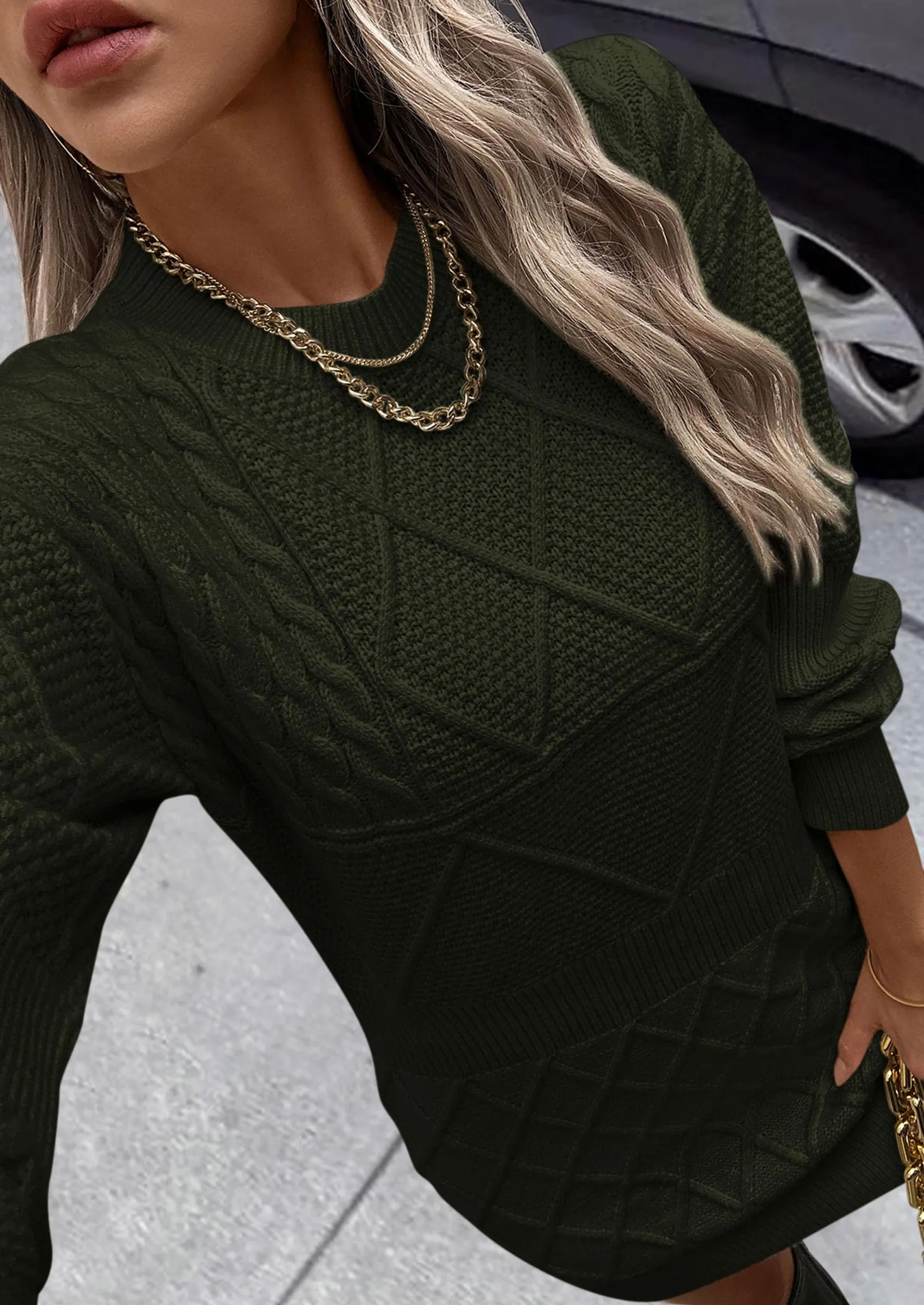 Long Sleeve Chunky Ribbed Knit Mini Sweater Dresses