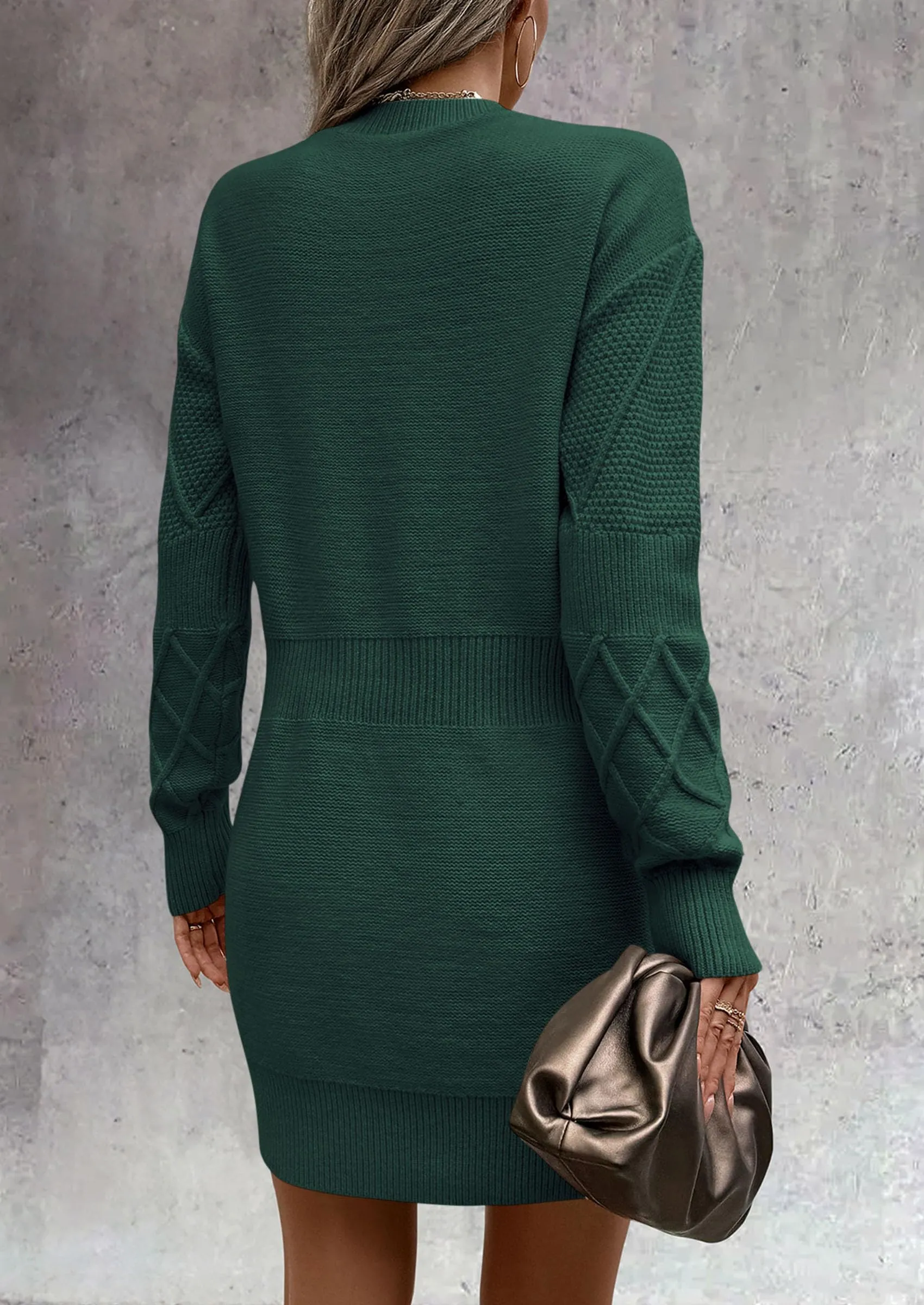 Long Sleeve Chunky Ribbed Knit Mini Sweater Dresses