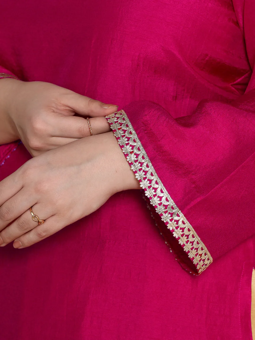Magenta Silk Embellished Long Kurta