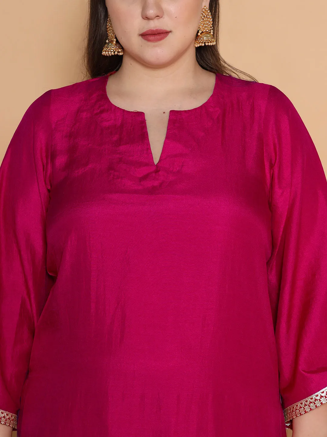 Magenta Silk Embellished Long Kurta