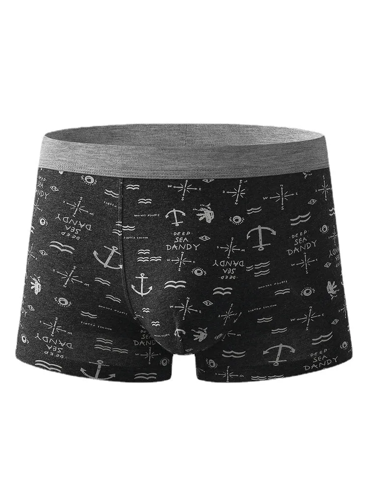 Men's Cotton Anchor Print Boxer Briefs - Comfortable & Funny Underwear