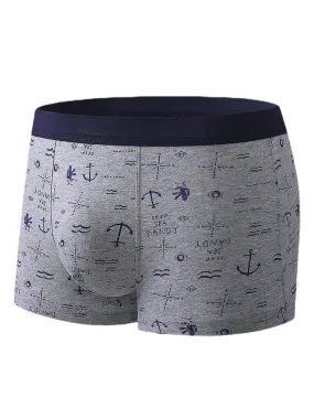 Men's Cotton Anchor Print Boxer Briefs - Comfortable & Funny Underwear