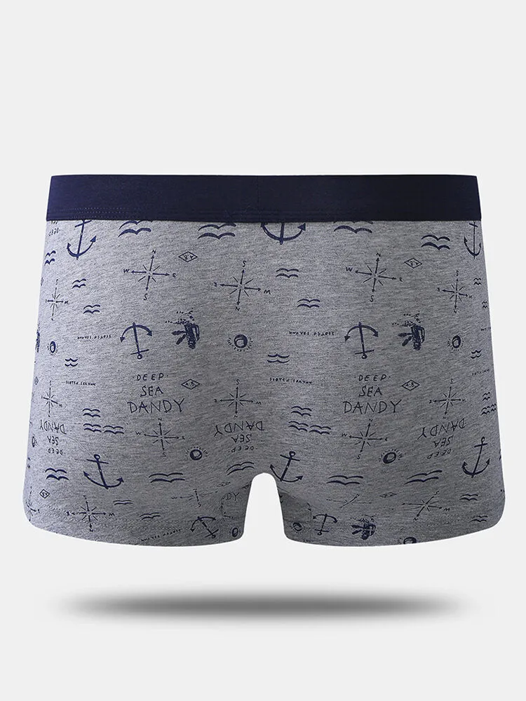 Men's Cotton Anchor Print Boxer Briefs - Comfortable & Funny Underwear