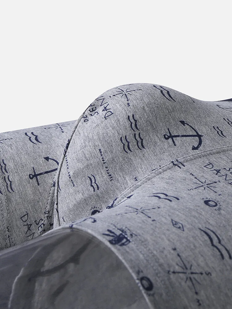 Men's Cotton Anchor Print Boxer Briefs - Comfortable & Funny Underwear