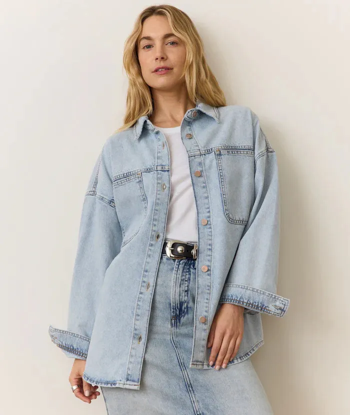 Molly Oversized Denim Shirt Jacket - Medium Wash