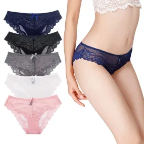 New Underwear Women Lace Briefs Mid Rise Panties Lingerie Hipster 5 Pack, Sz M!