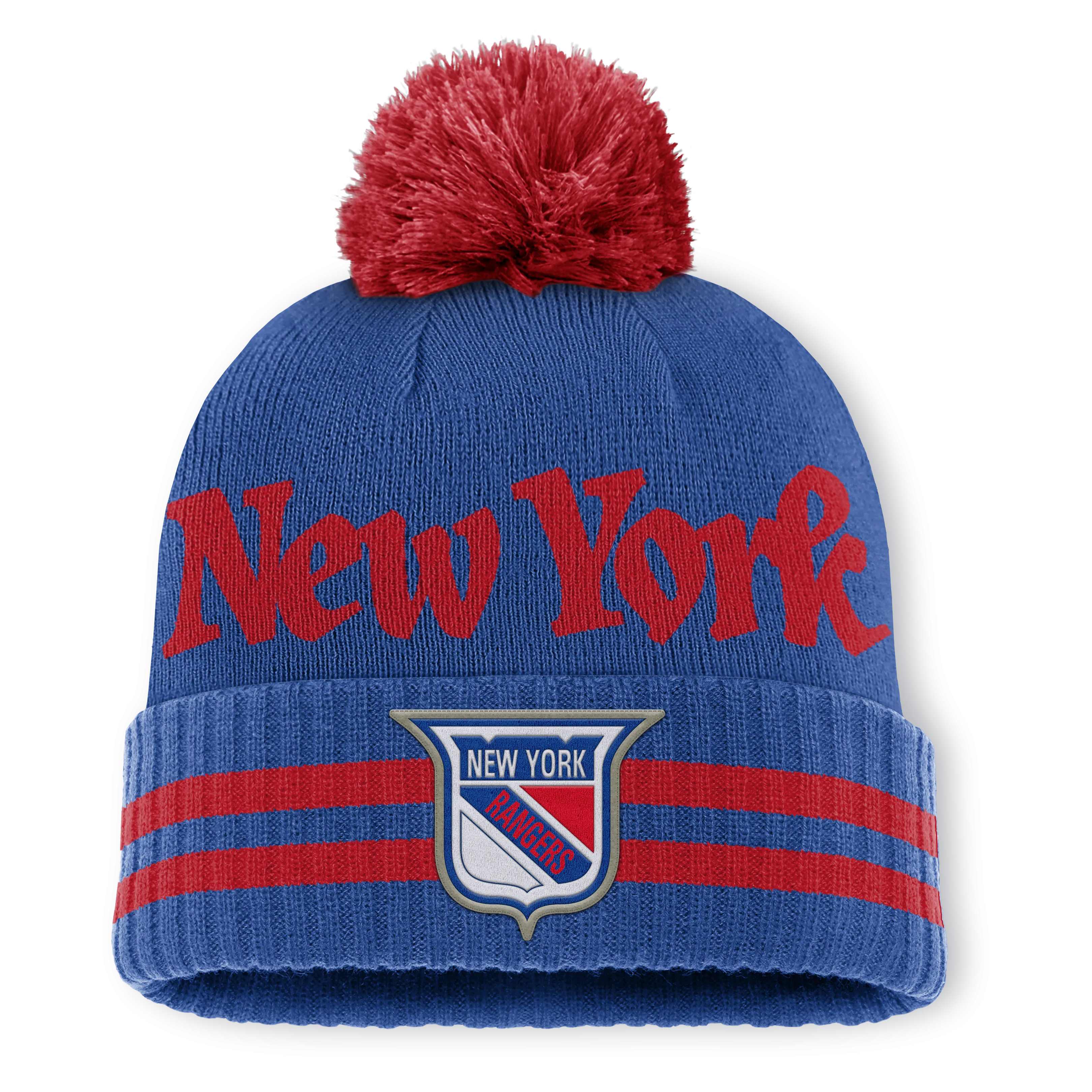New York Rangers Fanatics Heritage Blind Side Cuff Knit Toque with Pom - Blue