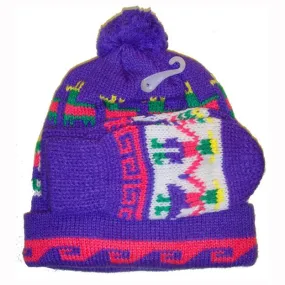 Nordic knit unworn vintage girls ski bobble hat and mittens set