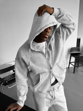 Oversize Washed Zipper Hoodie - Grey