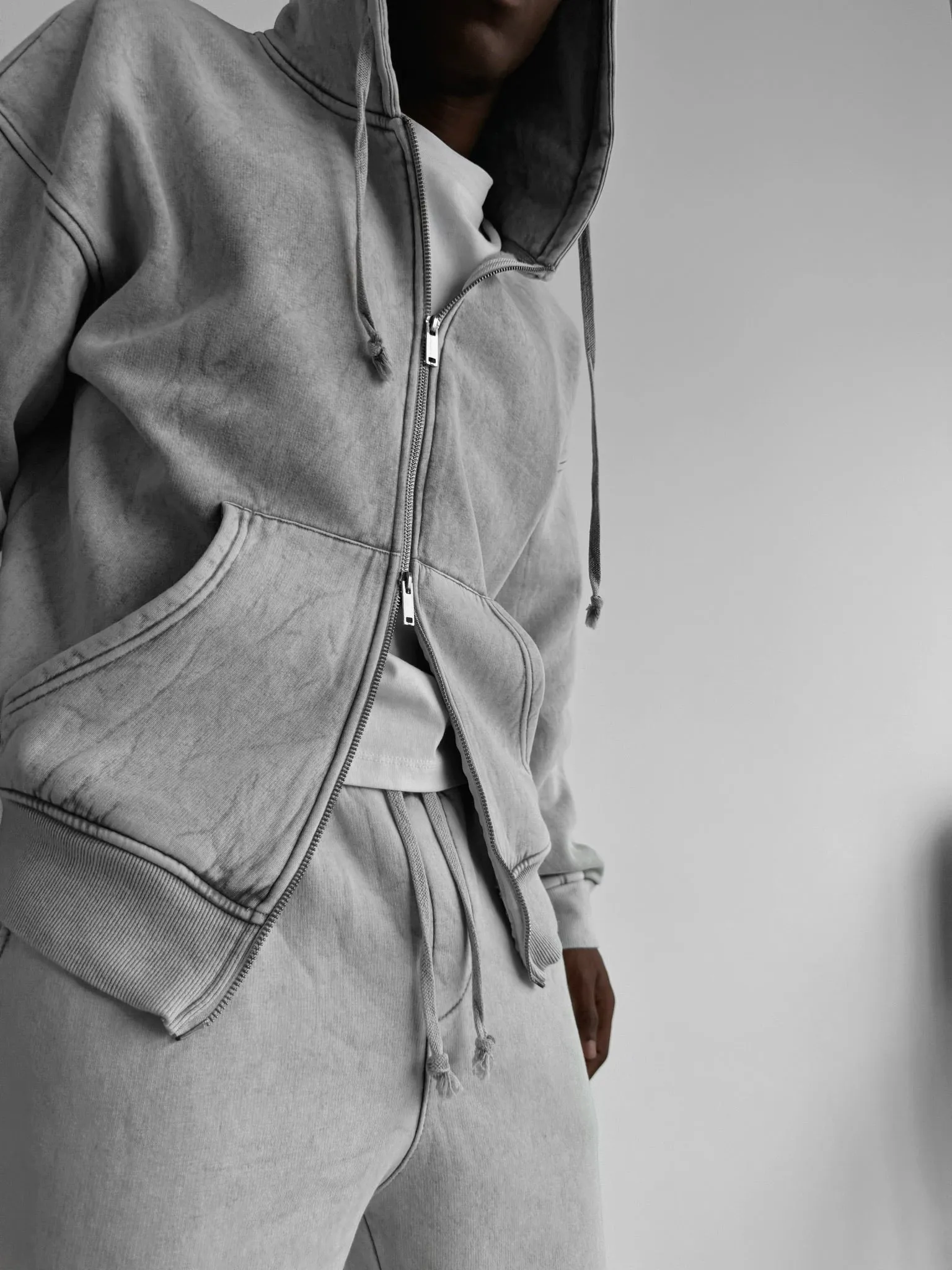 Oversize Washed Zipper Hoodie - Grey