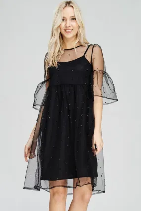 Pearl Embellished Sheer Mesh Dress