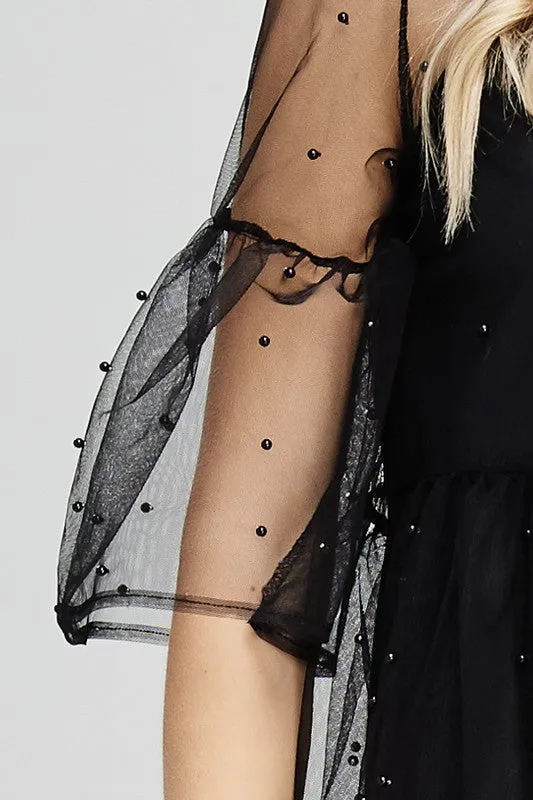 Pearl Embellished Sheer Mesh Dress