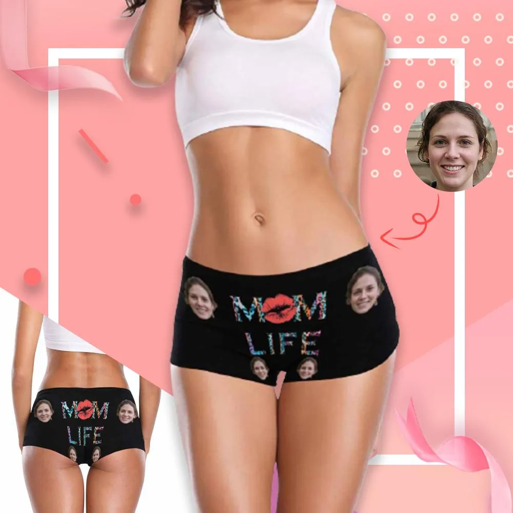 Personalized Face Underwear for Women Custom Mom Life Women's Boyshort Panties Gift for Her