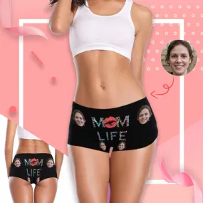 Personalized Face Underwear for Women Custom Mom Life Women's Boyshort Panties Gift for Her