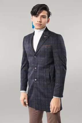 Plaid Over Knee Smoked Men Coat - Wessi