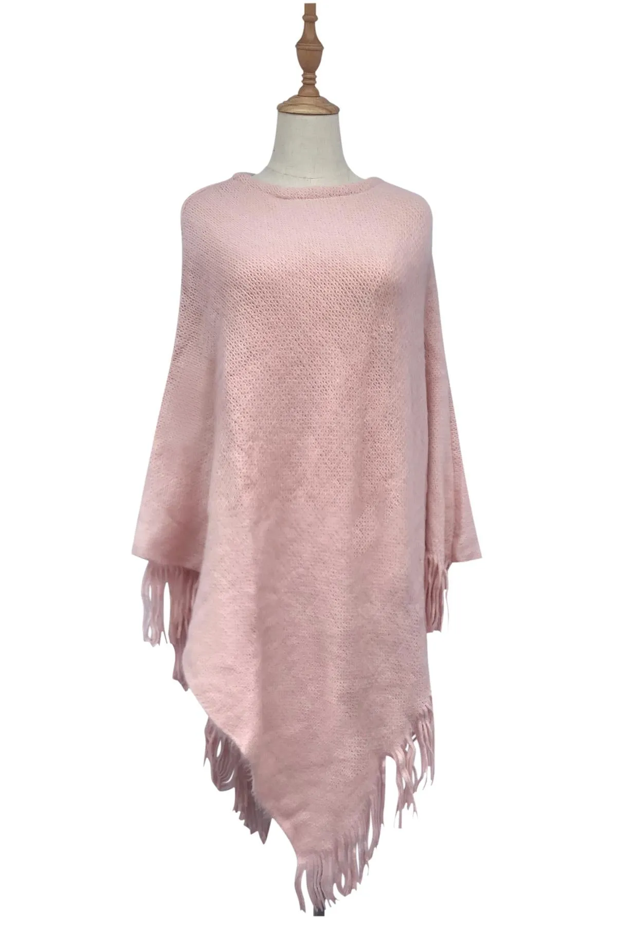Plain Knitted Tassel Poncho