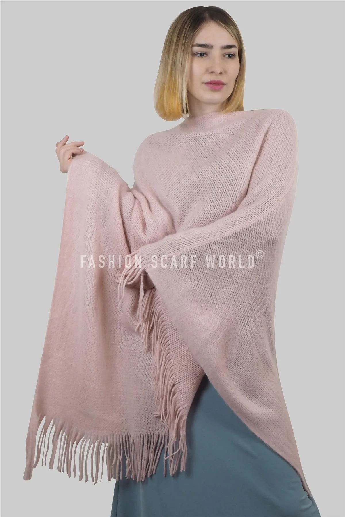 Plain Knitted Tassel Poncho