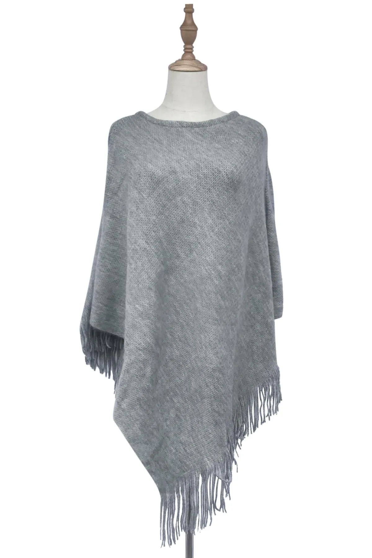 Plain Knitted Tassel Poncho