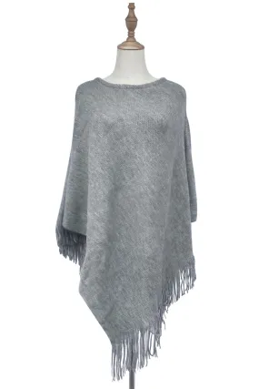 Plain Knitted Tassel Poncho