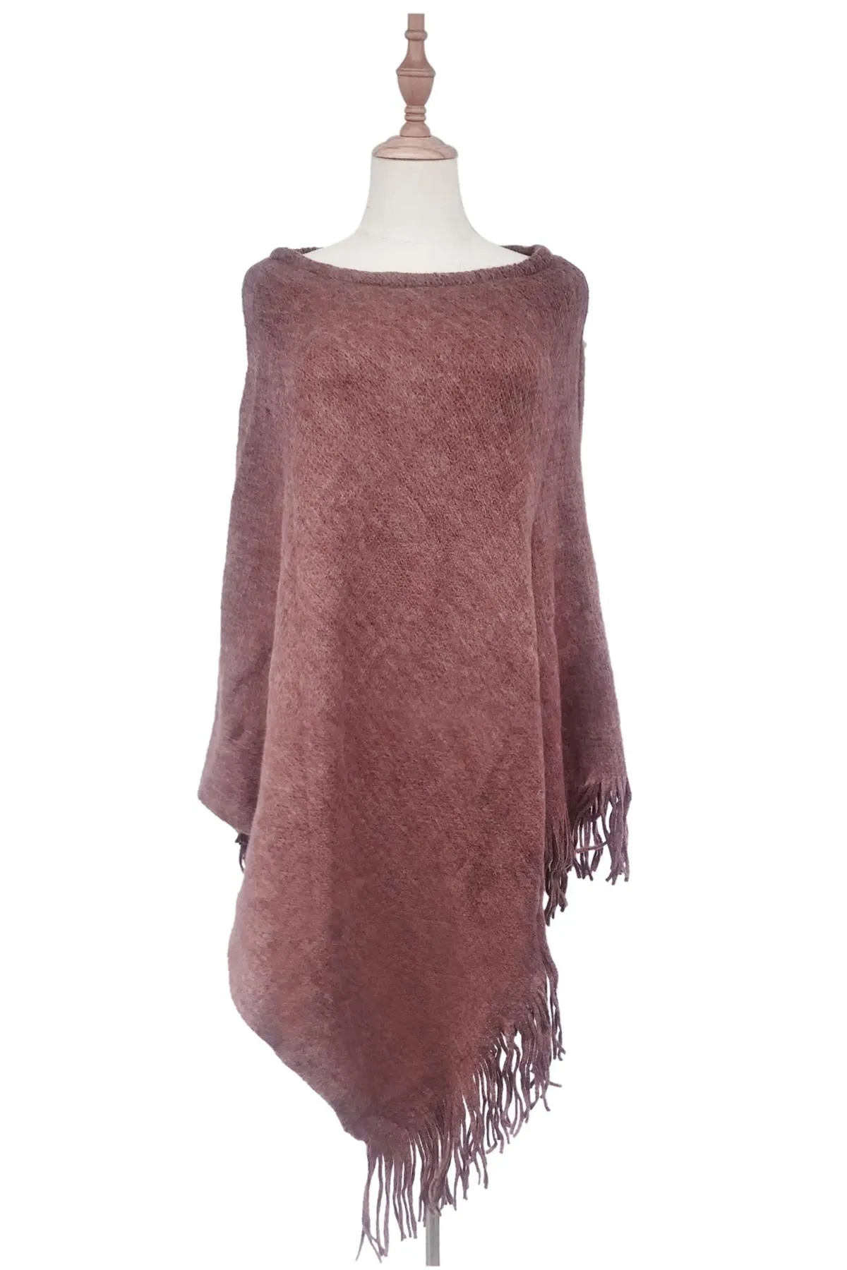 Plain Knitted Tassel Poncho