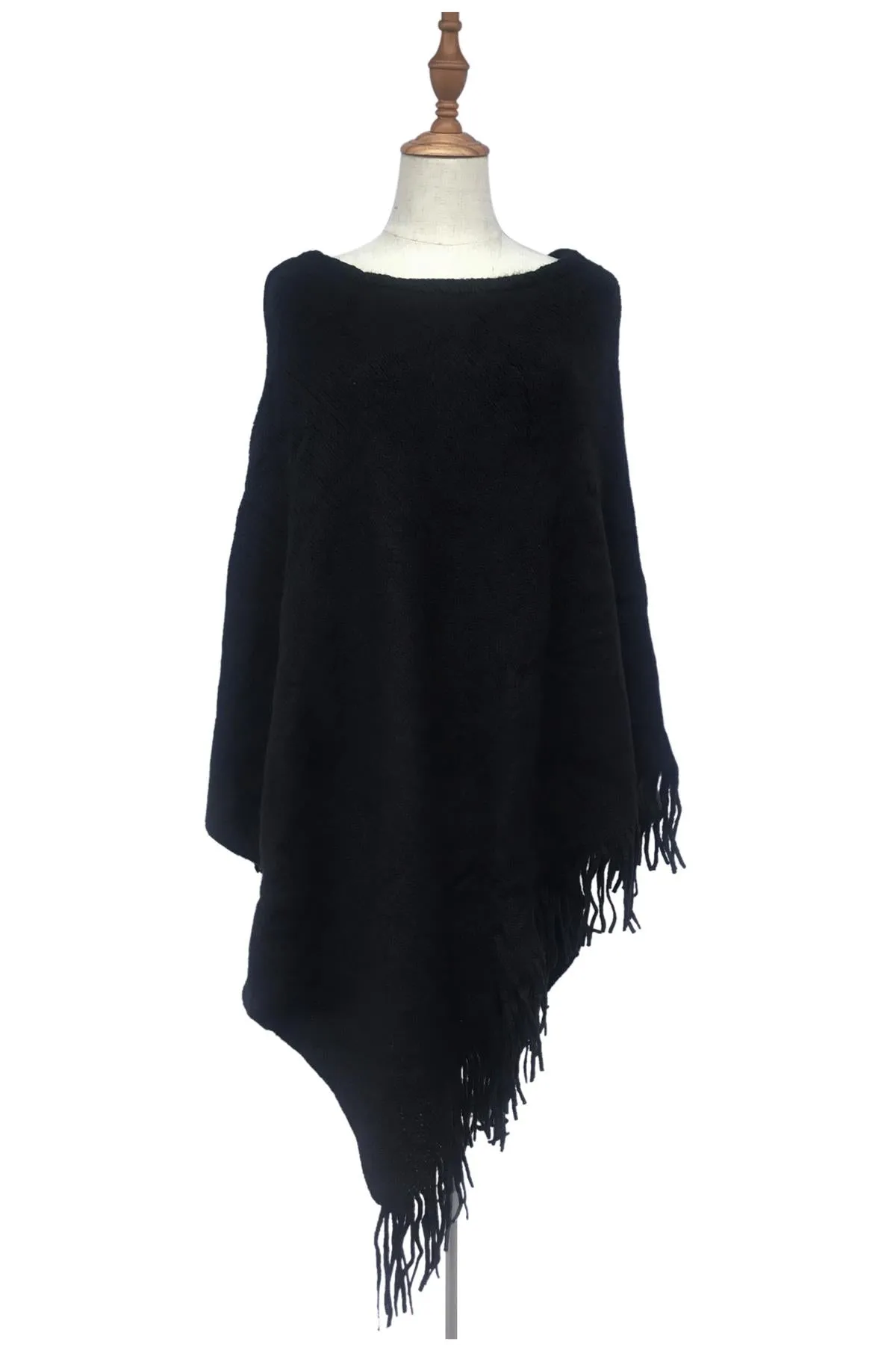Plain Knitted Tassel Poncho