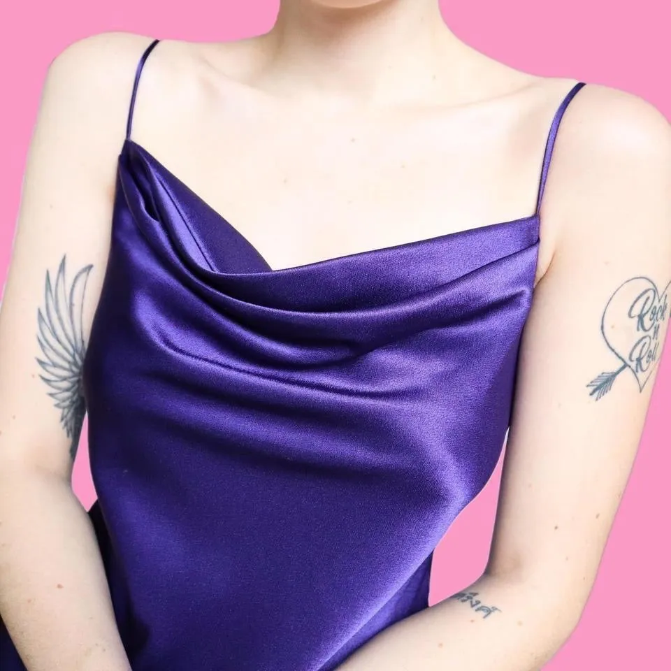 Purple satin slip dress UK 14