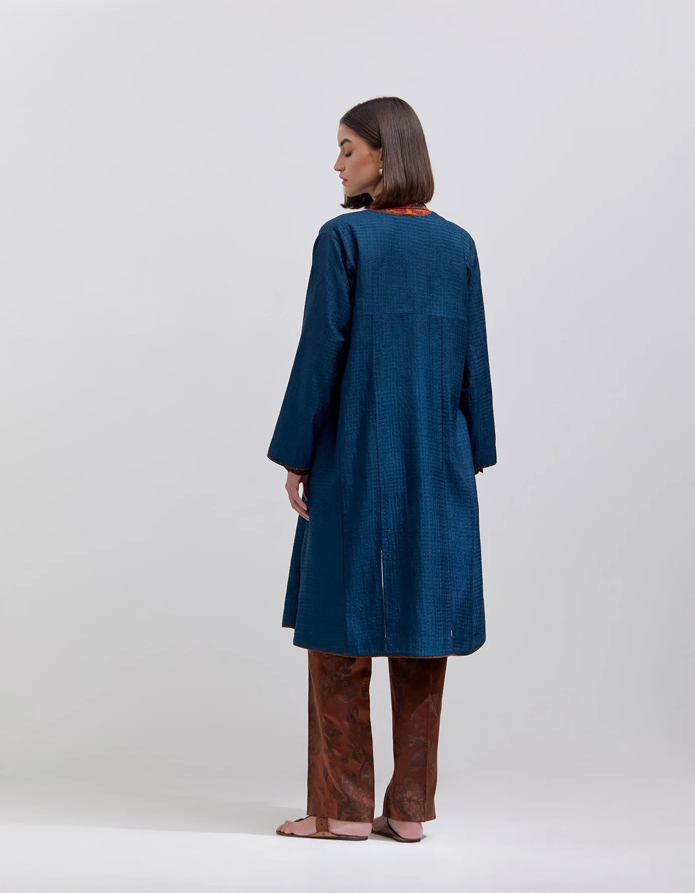 Quilted Jacket Silk Check Teal