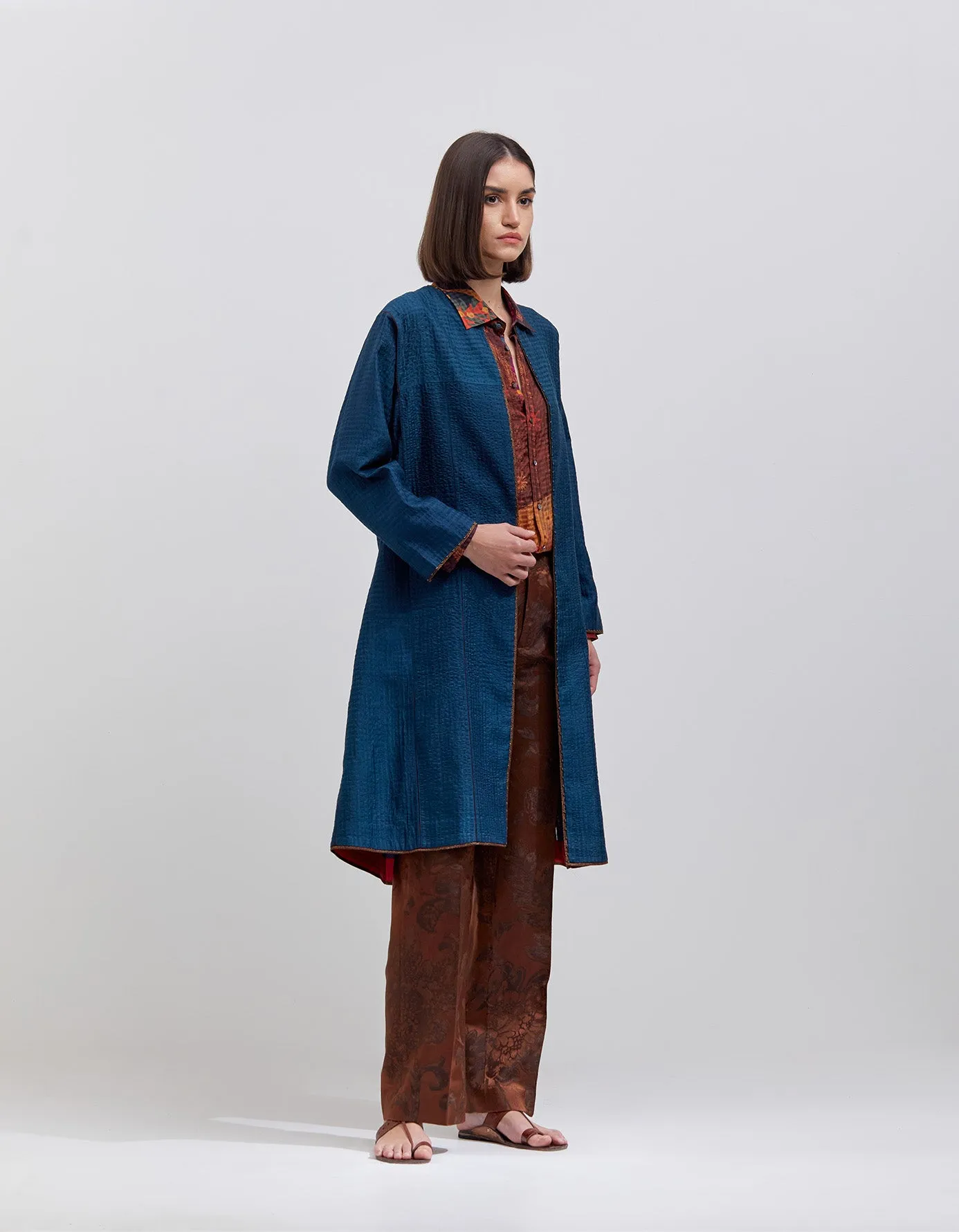 Quilted Jacket Silk Check Teal