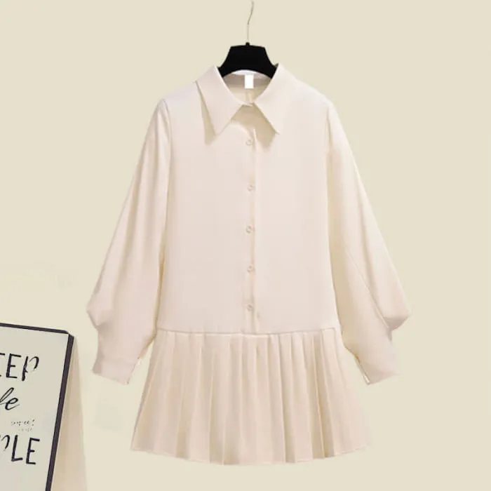 Red Cable Sweater Pleated Shirt Dress Set