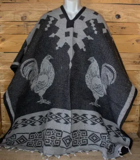 ROOSTER GALLOS cockfighting 2 sided reversible Mexican Poncho rebozo Gaban ZARAPE