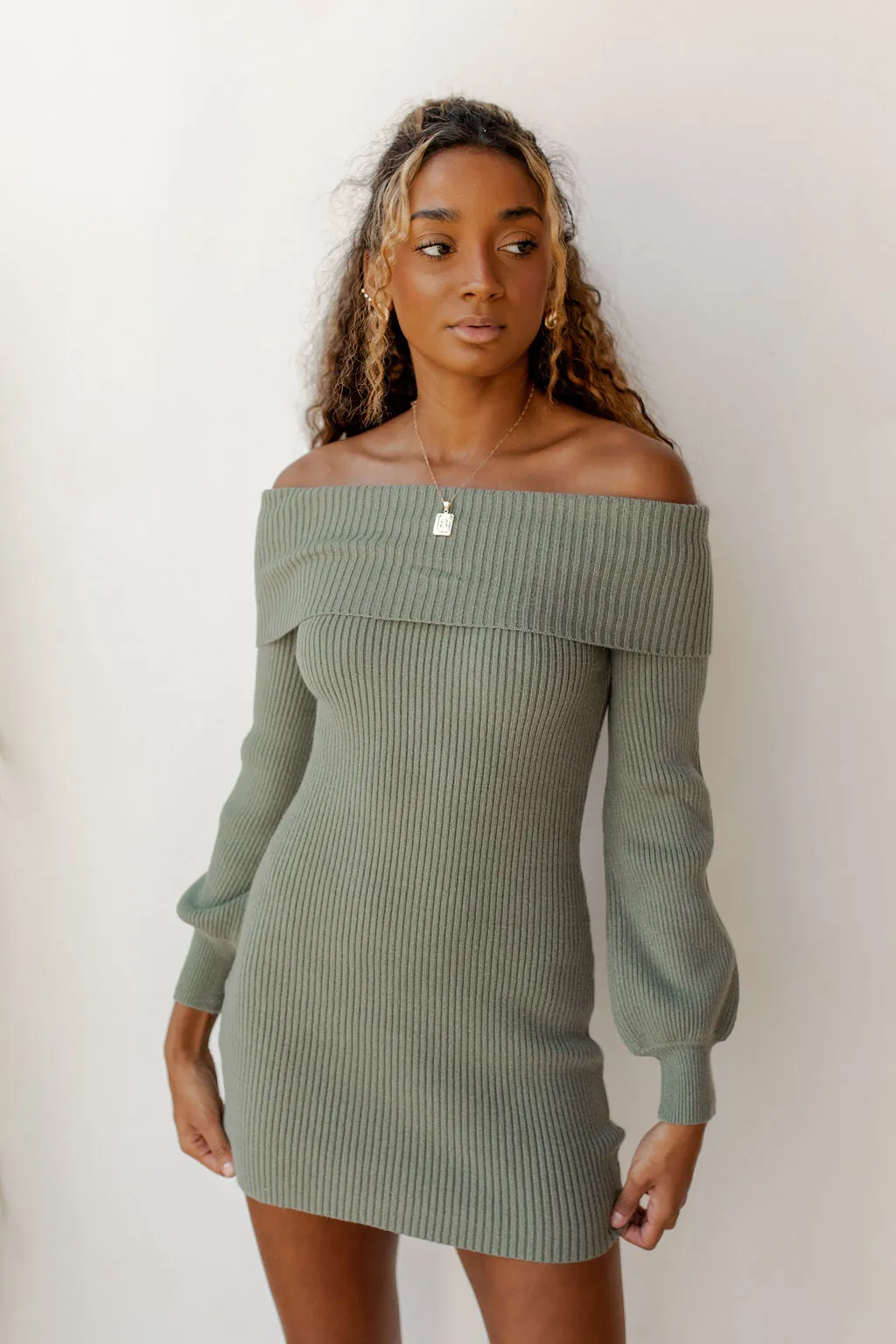 shimmy shoulder sweater dress