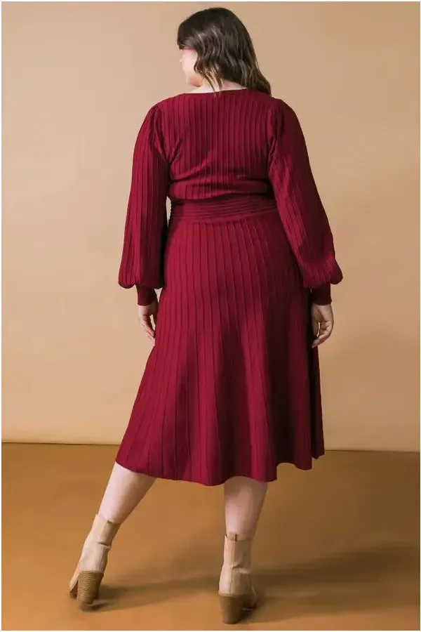 Solid Sweater Knit Midi Dress