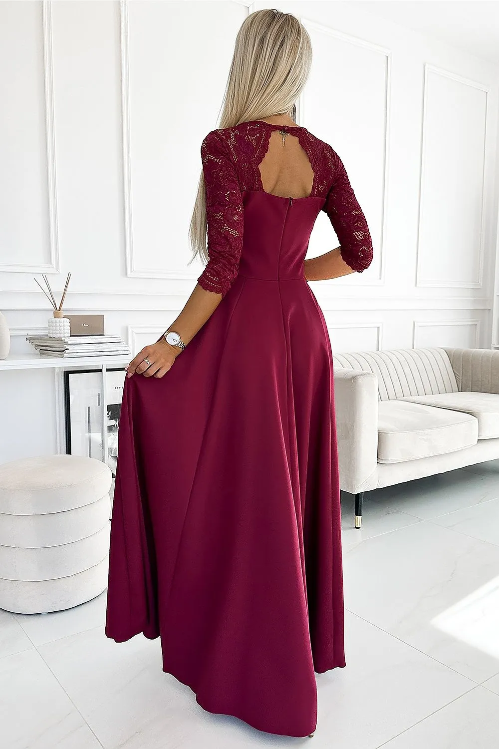 Stylish long lace side slit formal dress