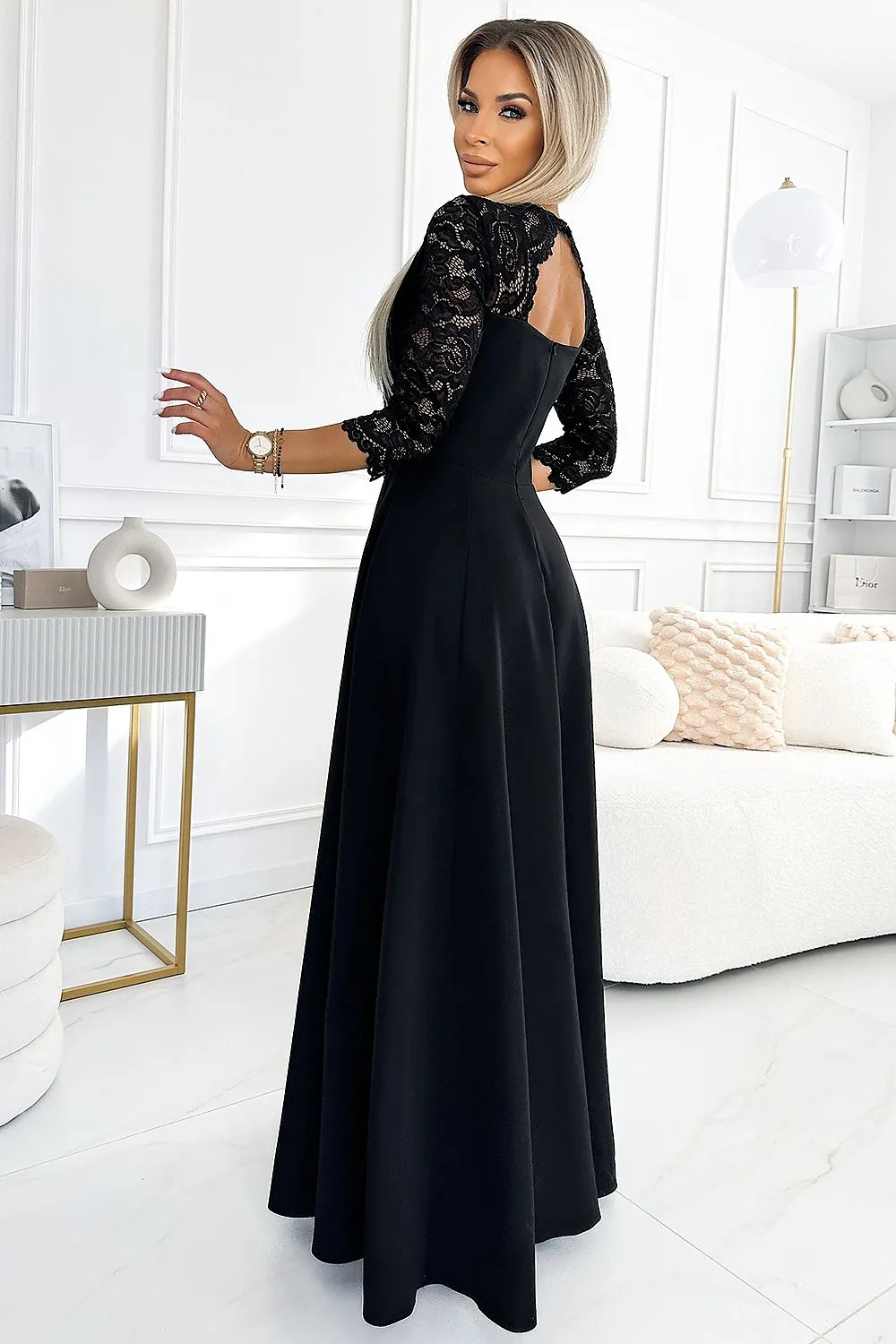 Stylish long lace side slit formal dress