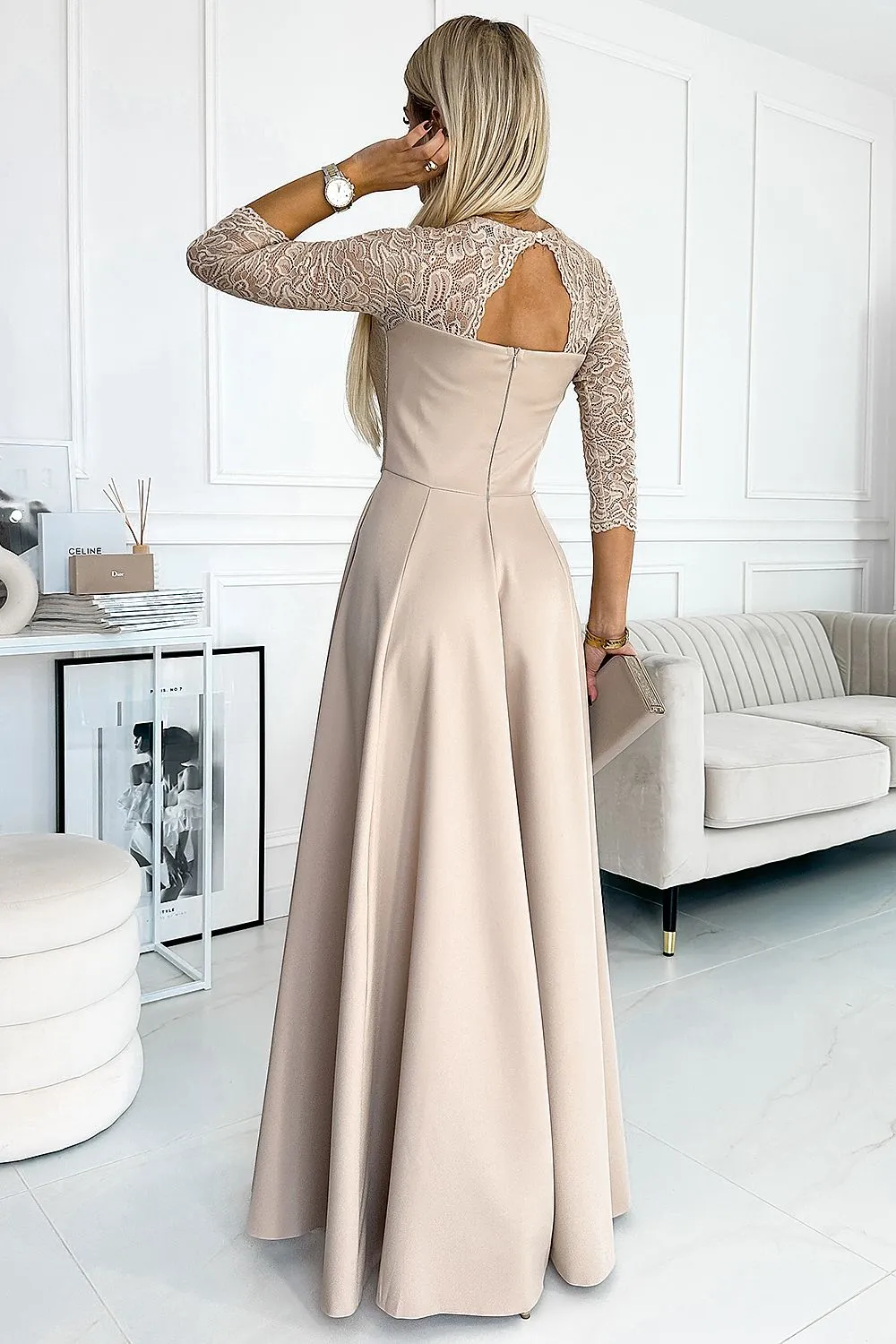 Stylish long lace side slit formal dress
