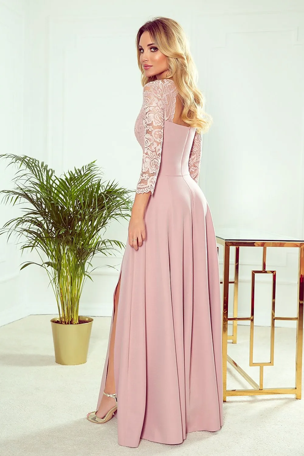 Stylish long lace side slit formal dress