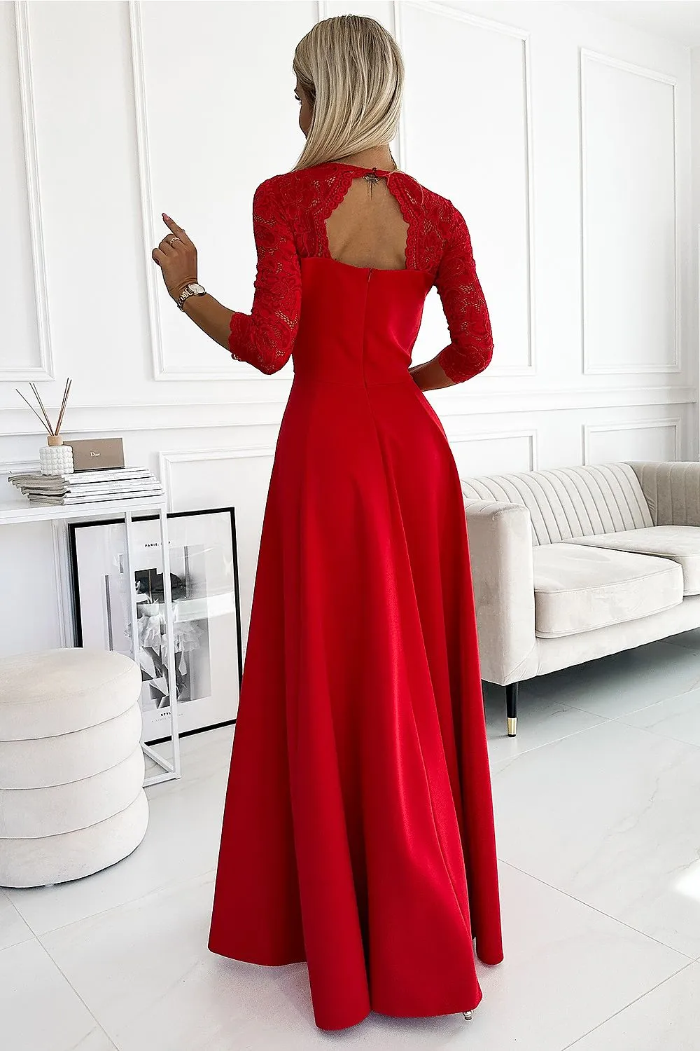 Stylish long lace side slit formal dress