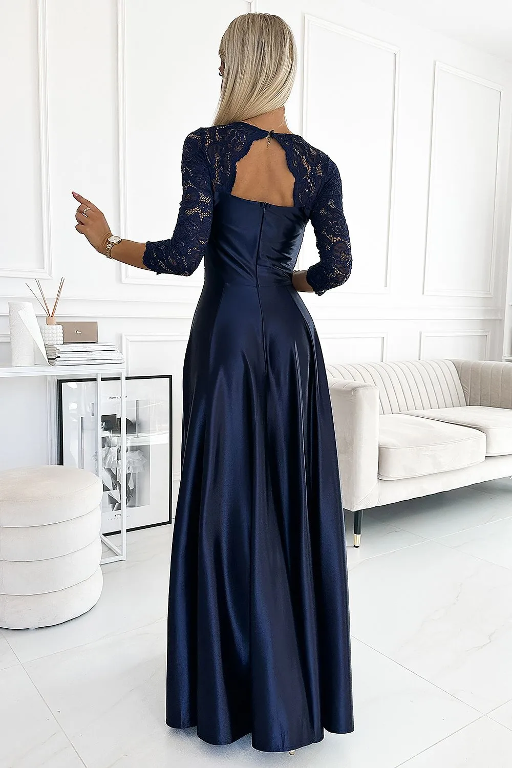 Stylish long lace side slit formal dress