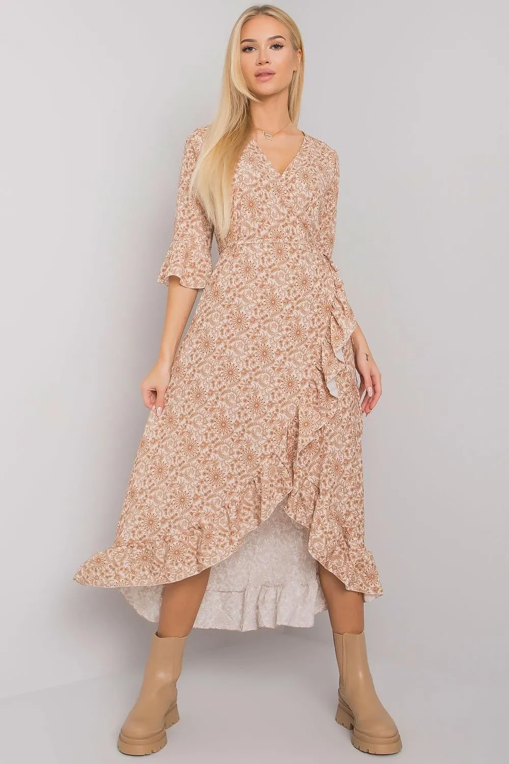 Summer 3/4 sleeve dress with ruffles