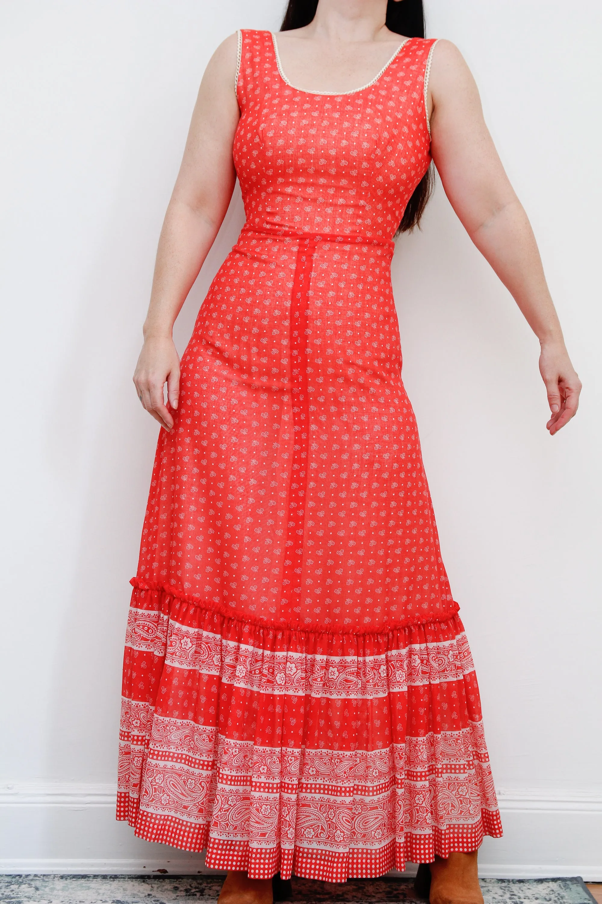 Vintage Floral Ditsy Cotton Maxi Dress 1970's