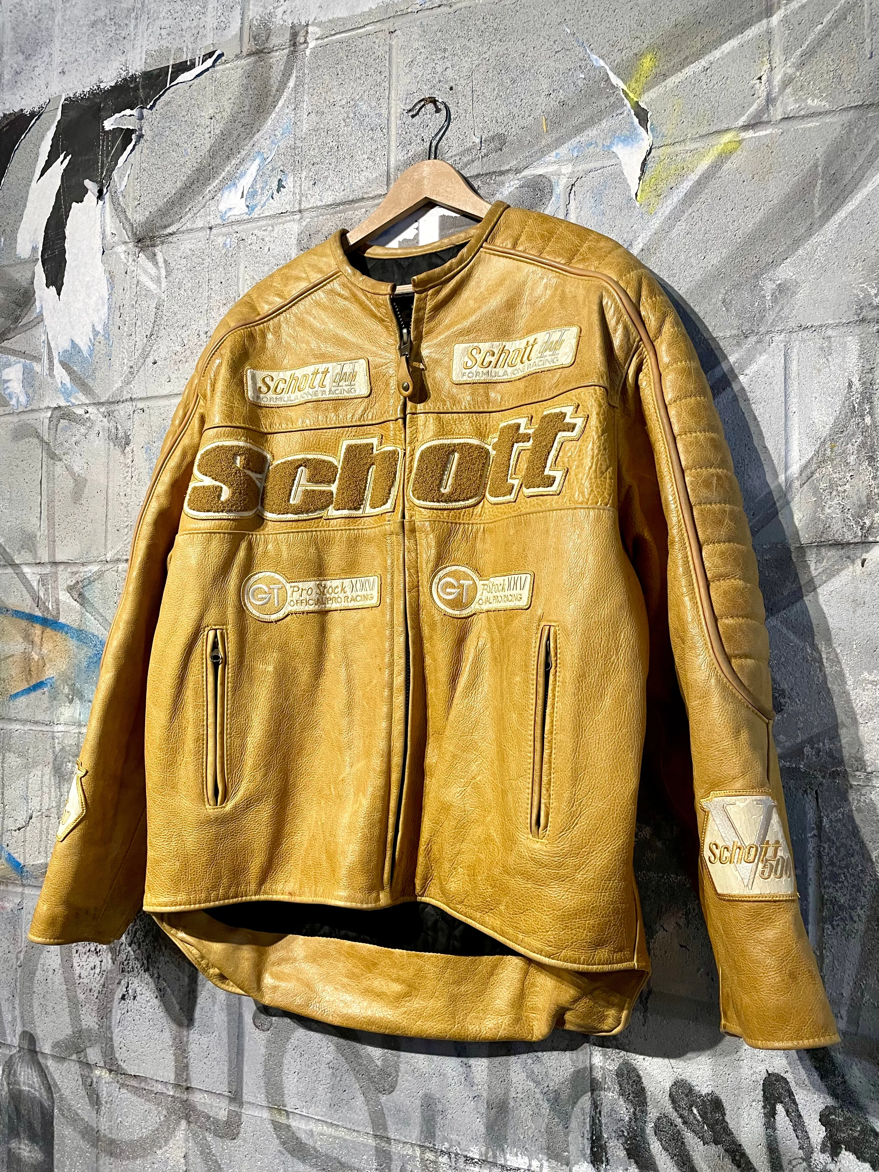 Vintage Schott Formula 1 Tan Leather Jacket
