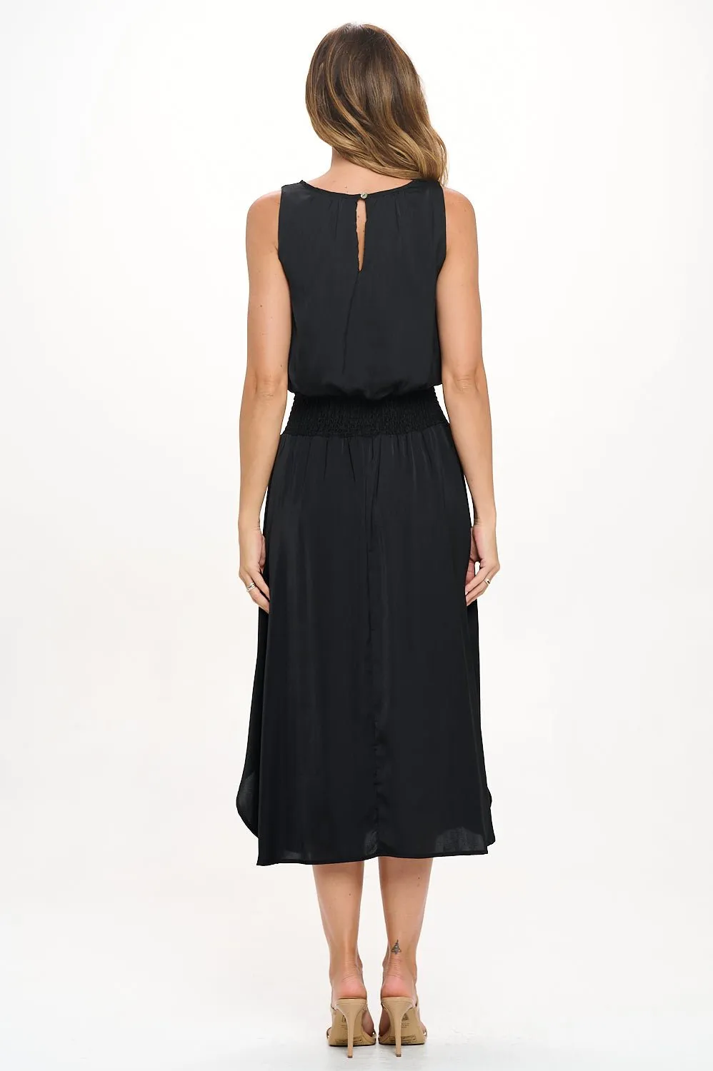 Viviana Smocked-Waist Satin Dress