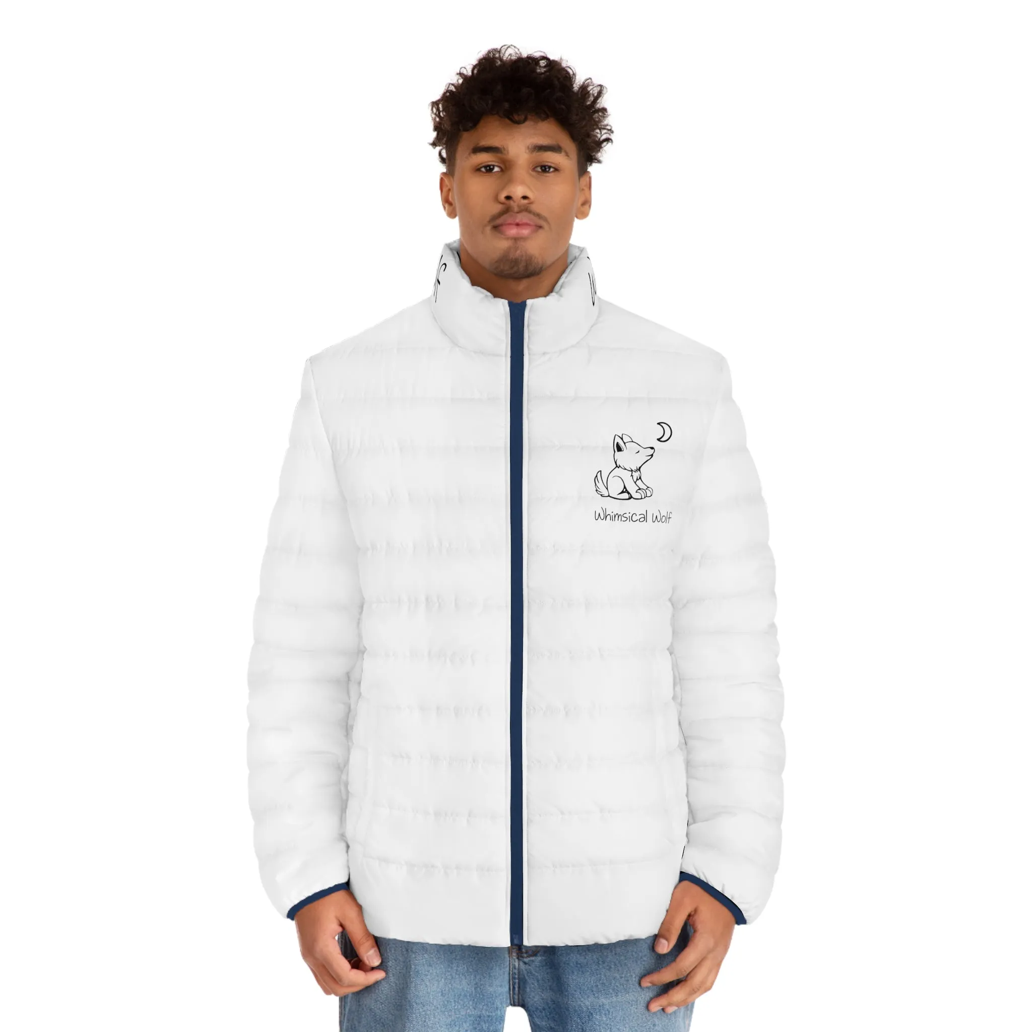 Whimsical Wolf Men's Puffer Jacket (AOP)