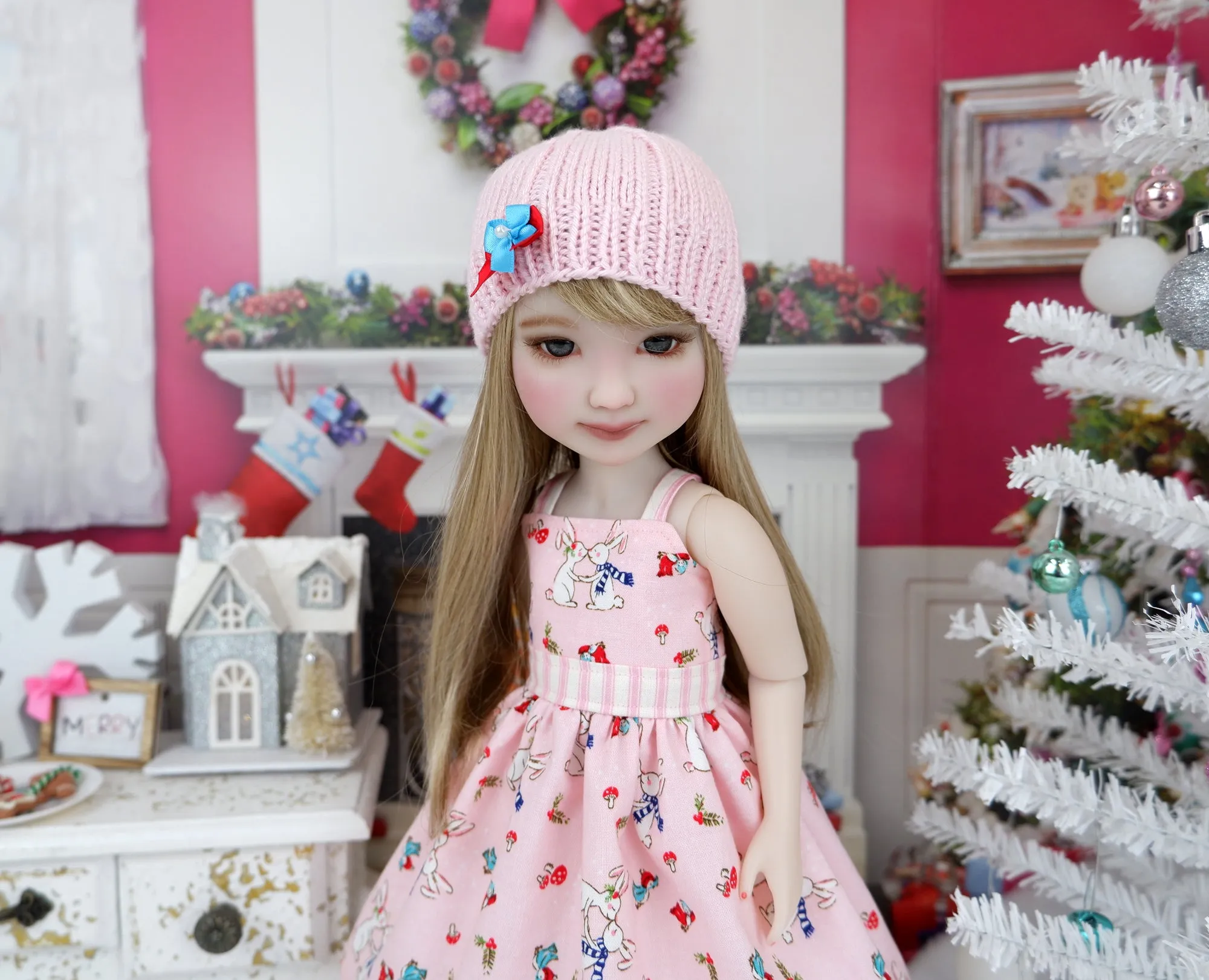 Winter Bunnies - dress and sweater with purse & saddle shoes for Ruby Red Fashion Friends doll