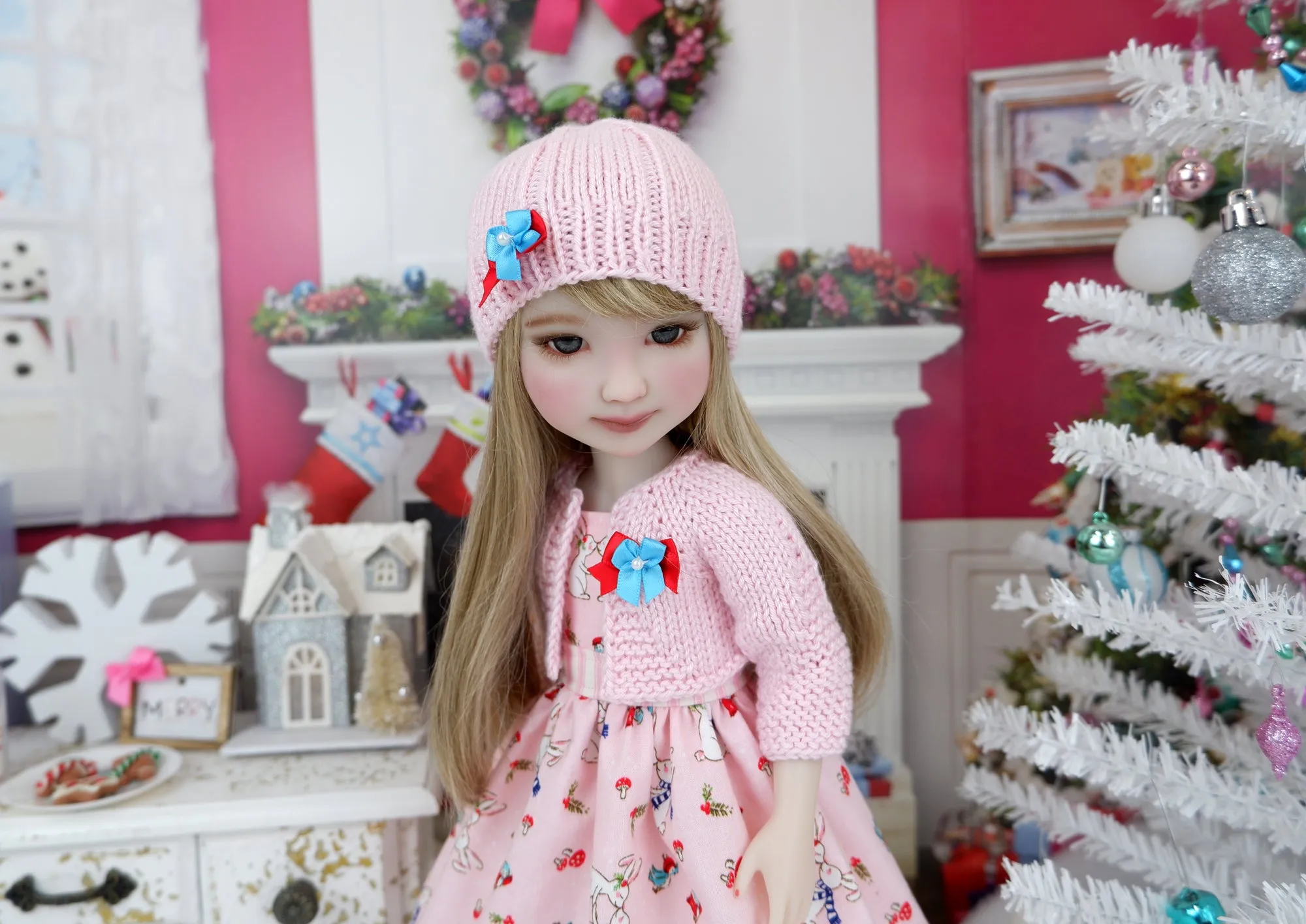Winter Bunnies - dress and sweater with purse & saddle shoes for Ruby Red Fashion Friends doll