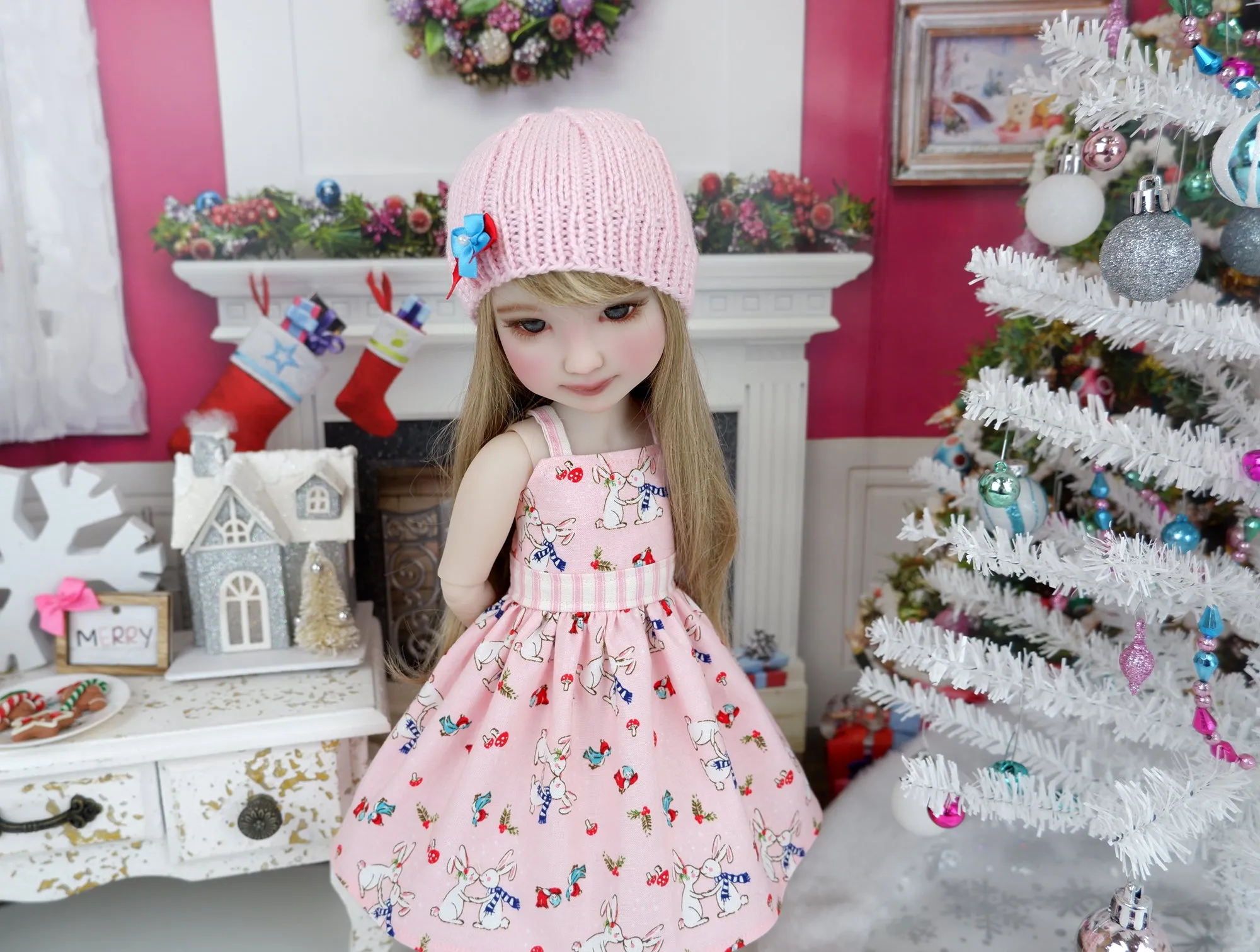 Winter Bunnies - dress and sweater with purse & saddle shoes for Ruby Red Fashion Friends doll