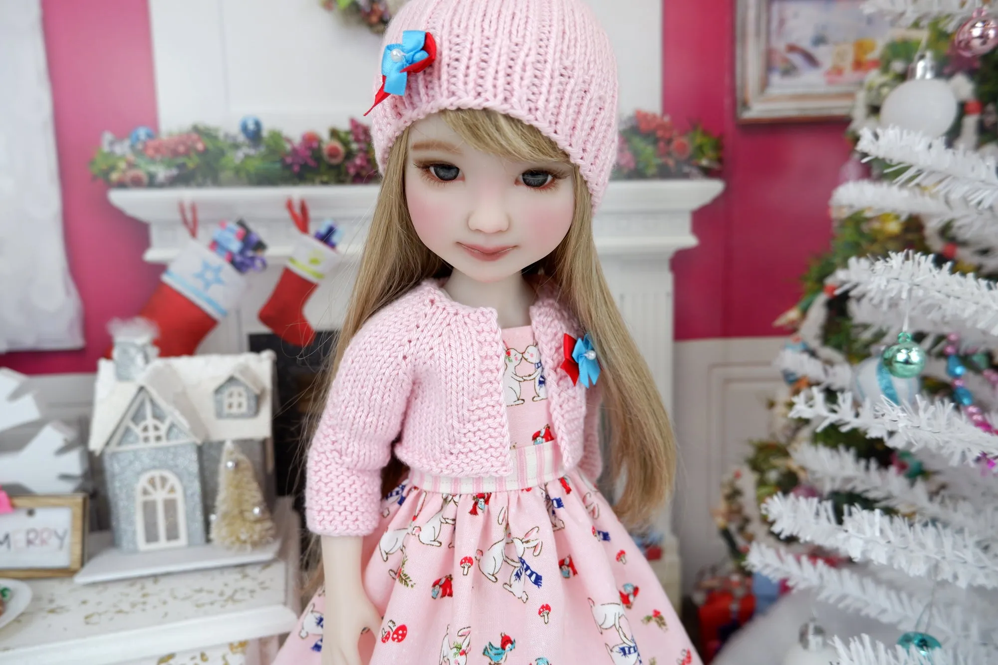 Winter Bunnies - dress and sweater with purse & saddle shoes for Ruby Red Fashion Friends doll